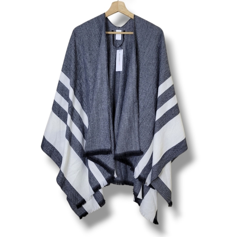 Liz Claiborne Sweater Shawl  In Soft Charcoal Stripe OS NWT